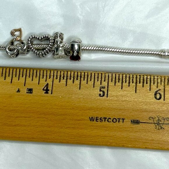 Pandora Sterling Silver Heart Closure Bracelet 9 " with 1 spacer & 3 charms - Picture 4 of 4